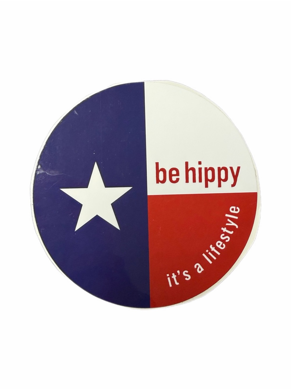Be Hippy Round Party Sticker - Red, Blue & White